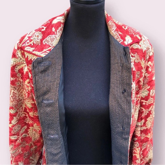 Woven Tapestry Jacket Handmade Jacquard Coat Red Floral Small Mary Lynn O’Shea - Picture 3 of 13